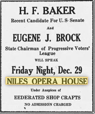 Niles Opera House - Dec 28 1922 Ad
